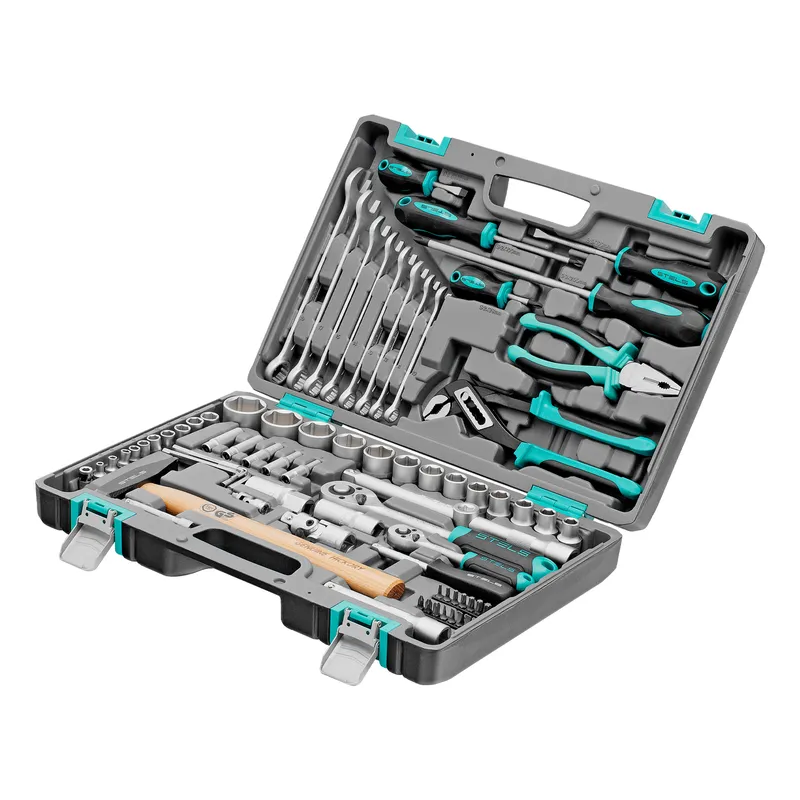 Набор инструментов, 1/2", 1/4", CrV, пластиковый кейс 76 предметов Stels