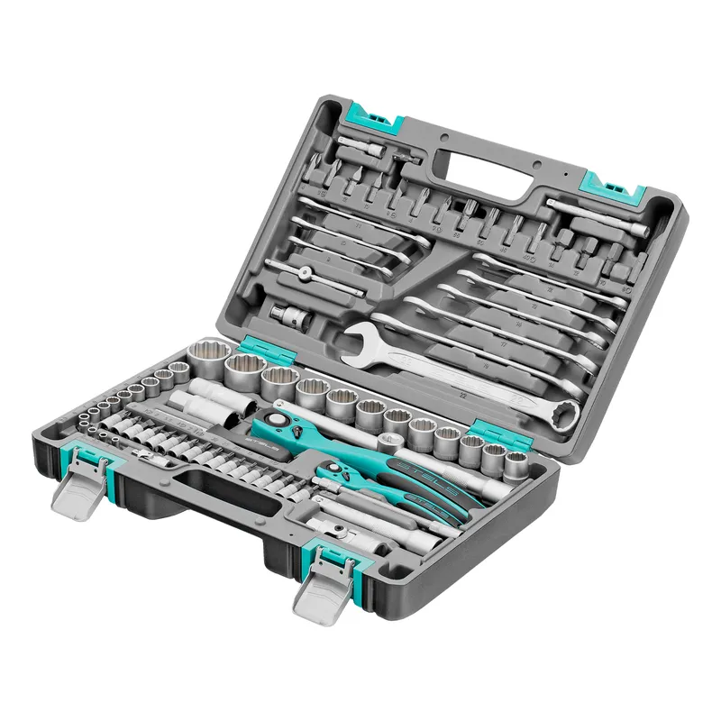 Набор инструментов 1/2", 1/4", CrV, 12 гранные головки, пластиковый кейс, 82 предмета Stels