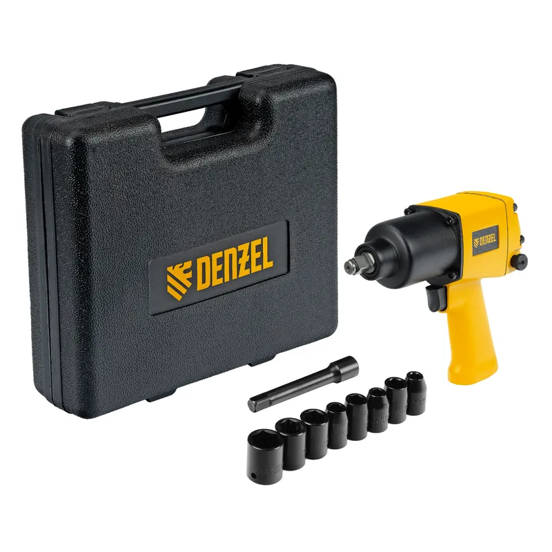 Ударный пневмогайковерт IW860+набор головок, 1/2", 7000 об/мин, 868 Нм Denzel