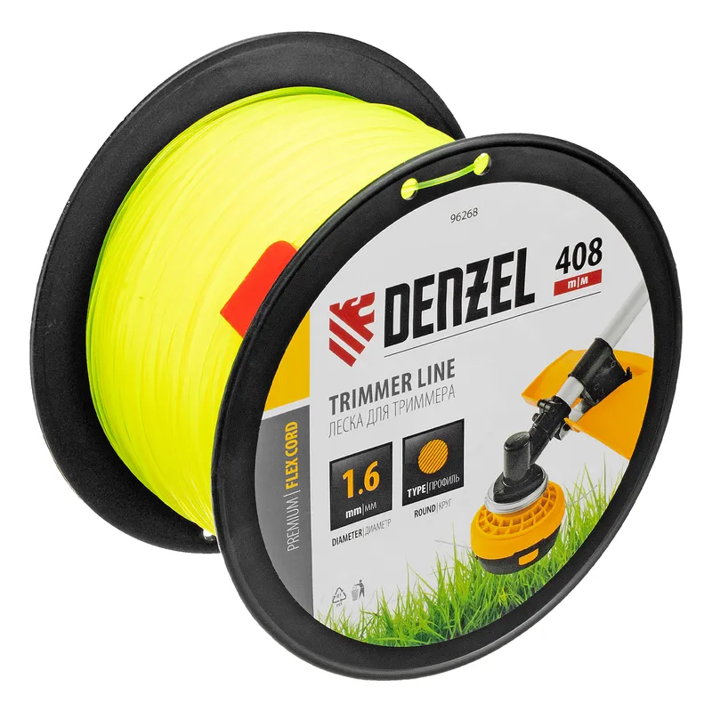 Леска для триммера круглая, 1,6мм х 408м, на DIN катушке FLEX CORD, Denzel