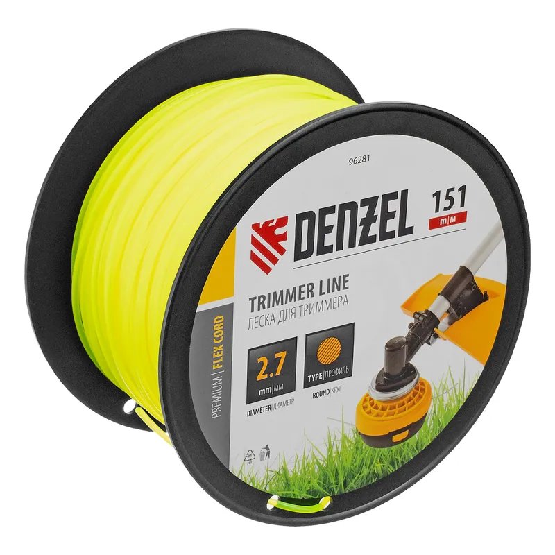 Леска для триммера круглая, 2,7мм х 151м, на DIN катушке FLEX CORD,  Denzel