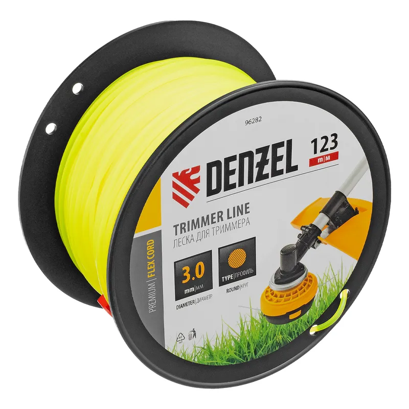 Леска для триммера круглая, 3,0мм х 123м, на DIN катушке FLEX CORD,  Denzel