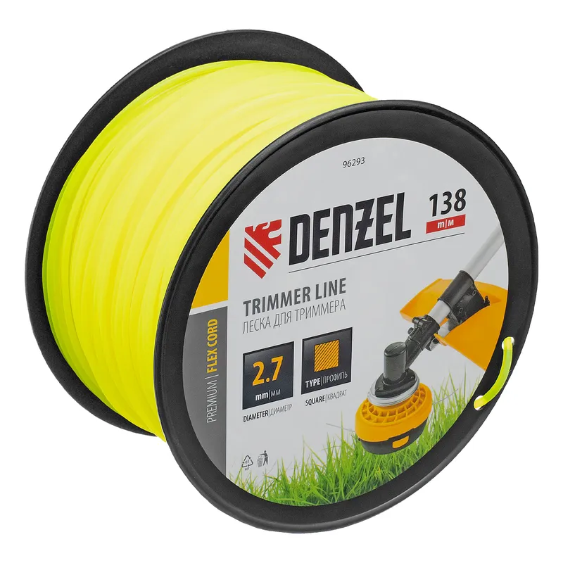 Леска для триммера квадрат, 2,7м х 138м, на DIN катушке FLEX CORD Denzel