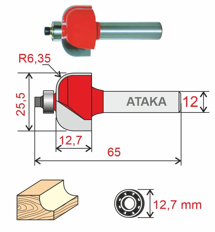 Фреза Атака 562255 кромочная калевочная D25.5/ф12/H12.7