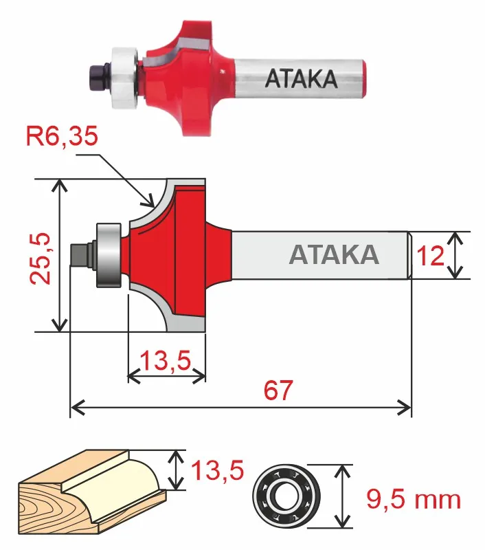 Фреза Атака 602255 кромочная калевочная D25.5/ф12/H13.5