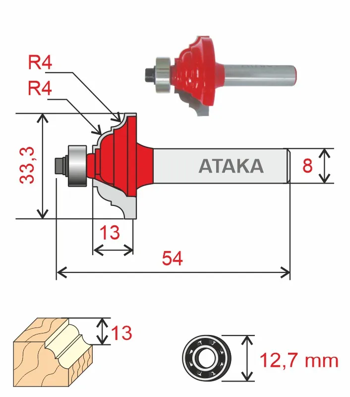 Фреза Атака кромочная калевочная D33.3/ф8/H13