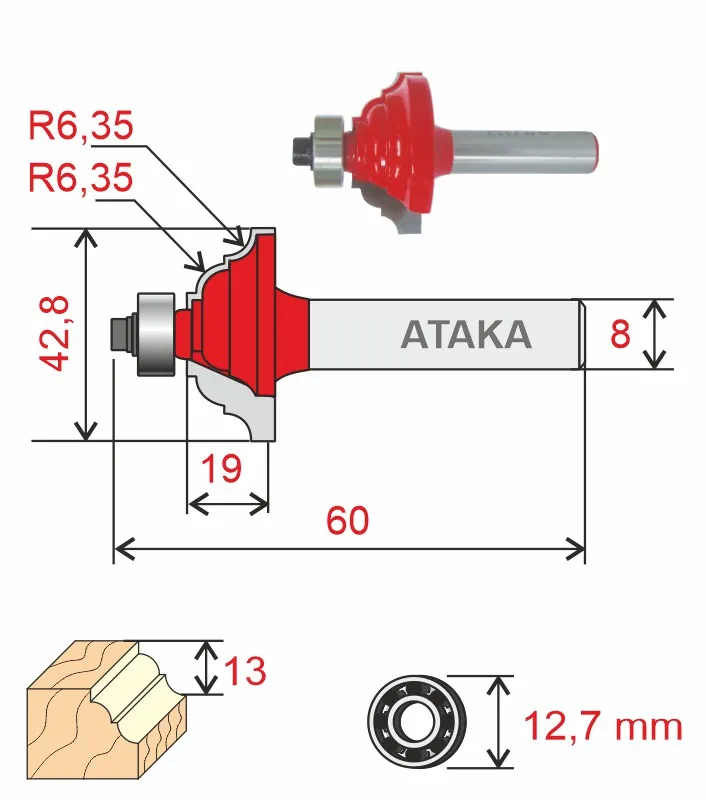Фреза Атака кромочная калевочная D42.8/ф8/H19