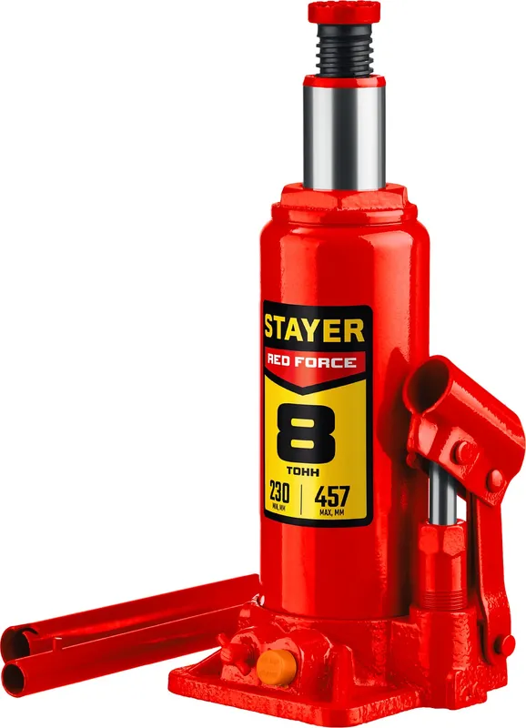 STAYER RED FORCE, 8 т, 230 - 457 мм, бутылочный гидравлический домкрат, Professional (43160-8)