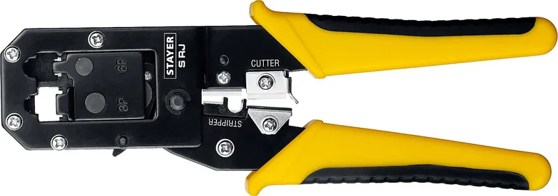 STAYER S-RJ, (RJ45, RJ11, RJ12), храповый механизм, универсальный кримпер (22652)