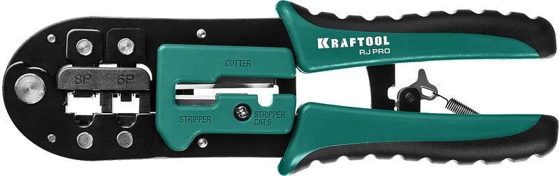 KRAFTOOL RJ-Pro, (RJ45, RJ11,RJ12), храповый механизм, универсальный кримпер (22698)