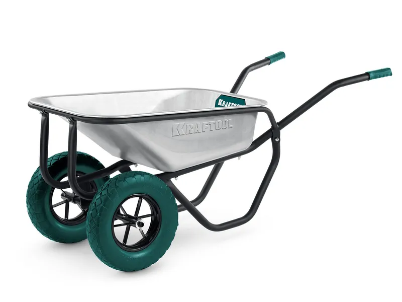 KRAFTOOL MAXDrive-2 110л, 280 кг, двухколесная, с трубным усилителем, кузов 0,9 мм, полиуретановые колеса, тачка строительная (39860)