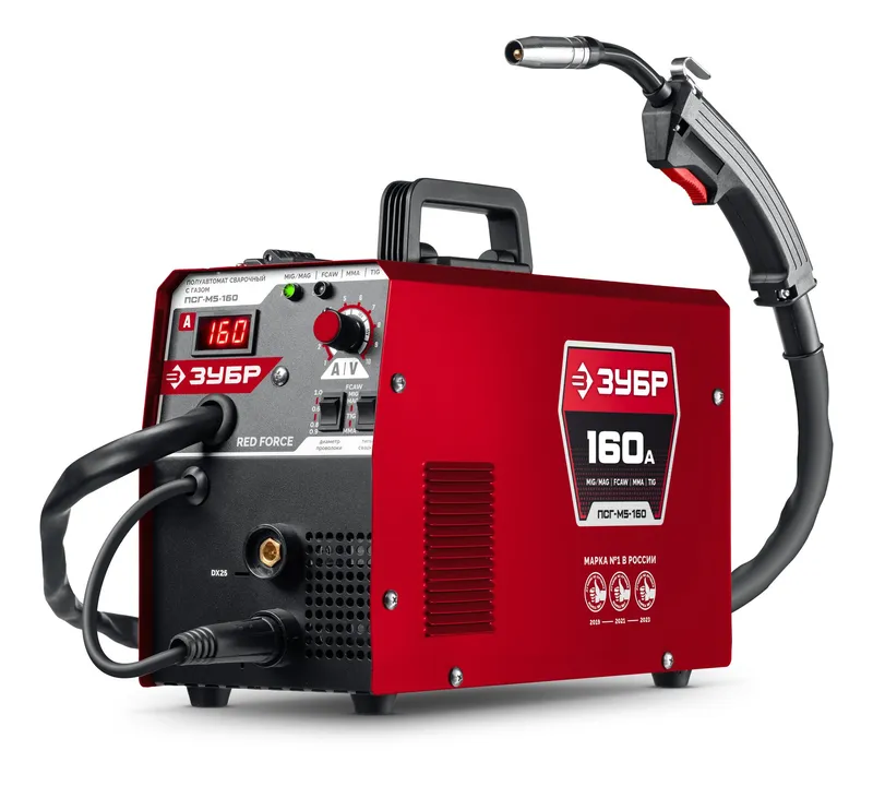 ЗУБР RED FORCE, MIG / MAG, FCAW, MMA, TIG, 160 А, полуавтомат сварочный, с газом / без газа, горелка ПСГ-180 (ПСГ-М5-160)